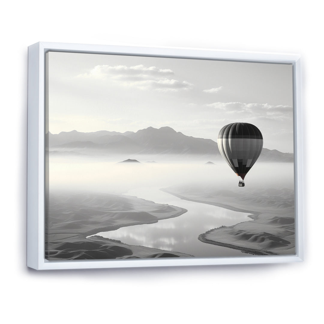 Grey Hot Air Balloon Monochrome - Hot Air Balloon Canvas Wall Art