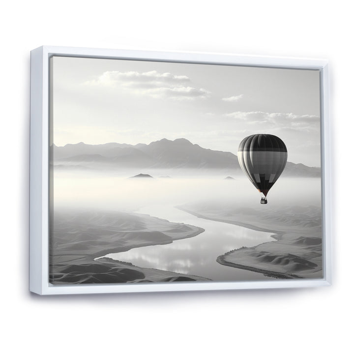 Grey Hot Air Balloon Monochrome - Hot Air Balloon Canvas Wall Art