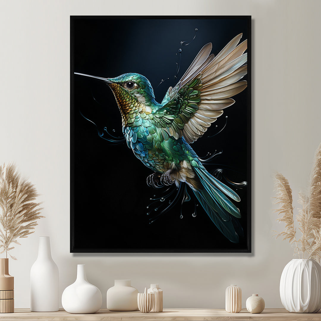 Teal Black Hummingbird Aerial Grace - Hummingbird Home Decor Art