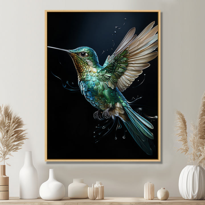 Teal Black Hummingbird Aerial Grace - Hummingbird Home Decor Art
