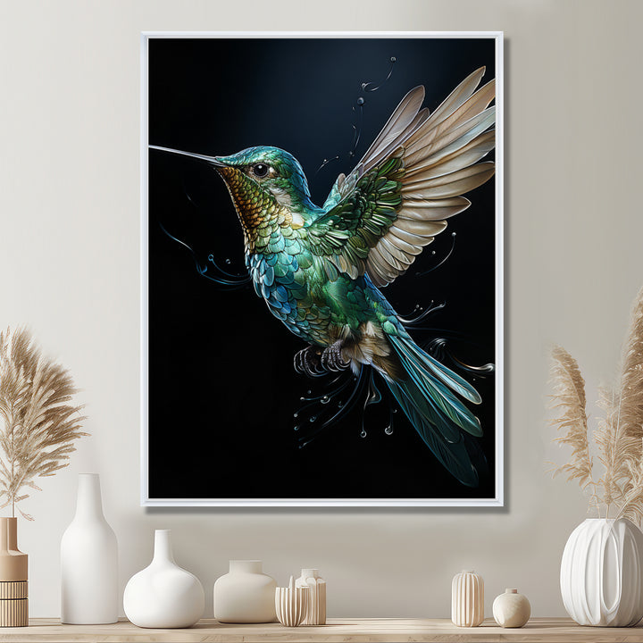 Teal Black Hummingbird Aerial Grace - Hummingbird Home Decor Art