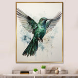 Teal Grey Hummingbird Enchanting Hum - Hummingbird Living Room Wall Art