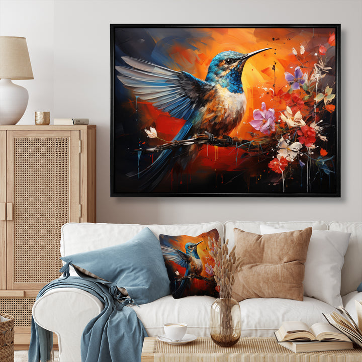 Teal Orange Hummingbird Enchanting Hum Collage - Hummingbird Bedroom Wall Art