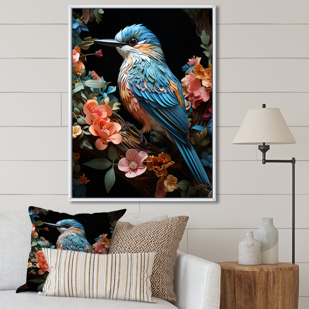 Teal Orange Hummingbird Enchanting Hum Pastoral - Hummingbird Canvas Wall Art