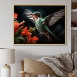 Teal Coral Hummingbird Portrait - Teal Hummingbird Wall Art