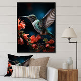 Teal Coral Hummingbird Portrait Vibrant - Teal Hummingbird Wall Art