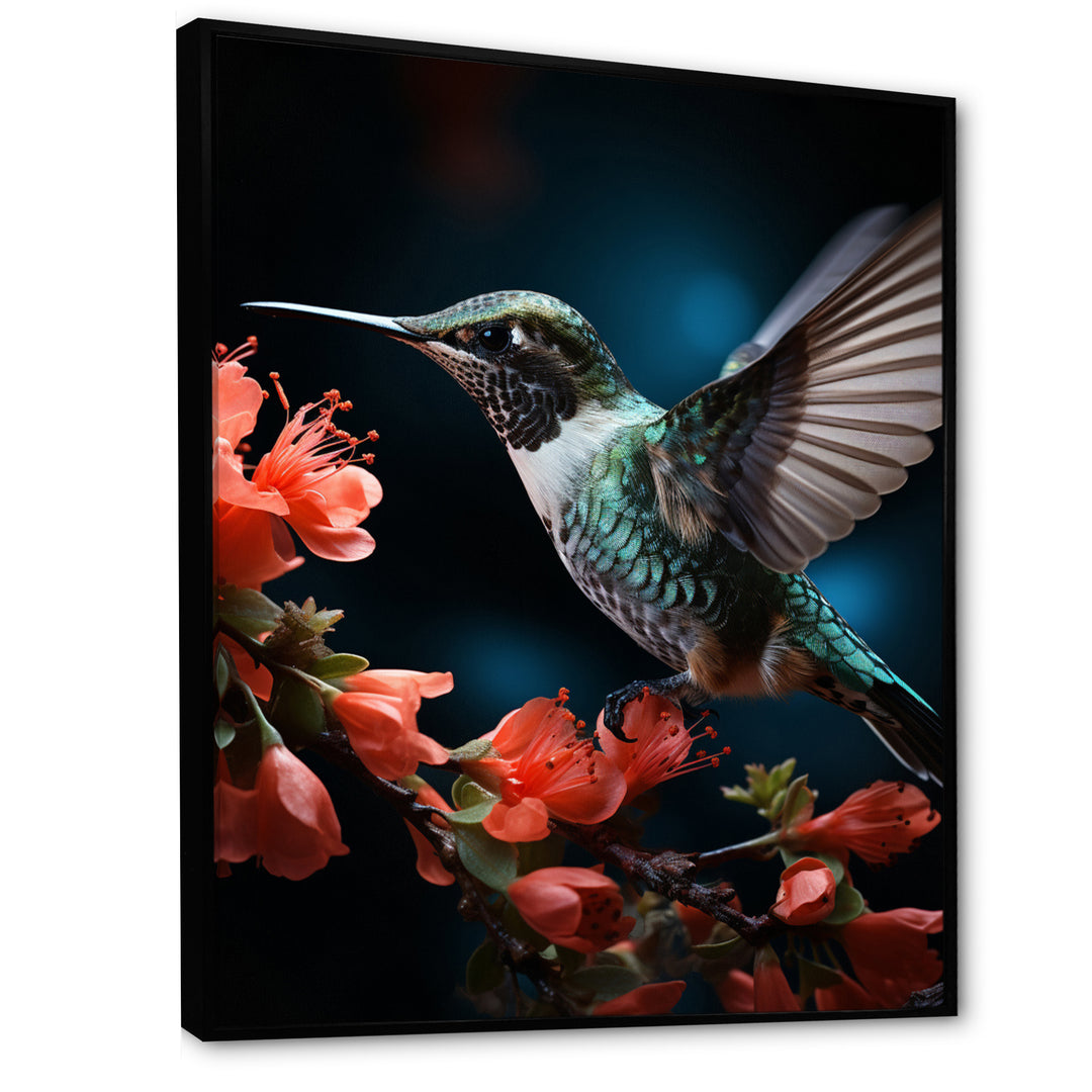 Teal Coral Hummingbird Portrait Vibrant - Teal Hummingbird Wall Art