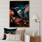 Teal Coral Hummingbird Portrait Vibrant - Teal Hummingbird Wall Art