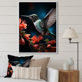 Teal Coral Hummingbird Portrait Vibrant - Teal Hummingbird Wall Art
