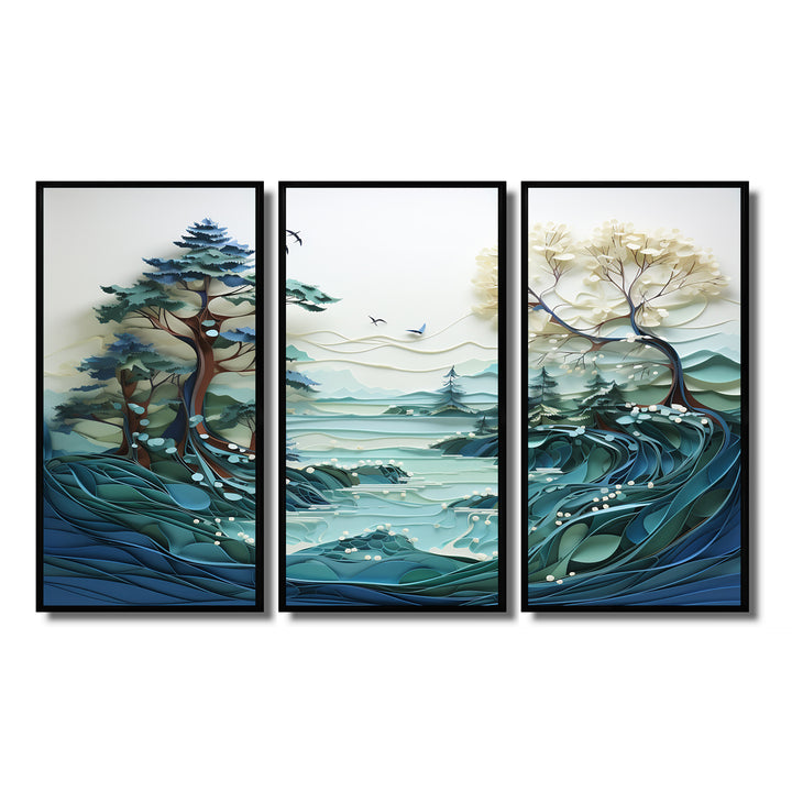 Teal White Iceberg Glacial Reflections - Split Panel Canvas Art