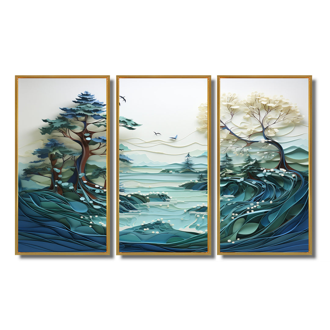 Teal White Iceberg Glacial Reflections - Split Panel Canvas Art