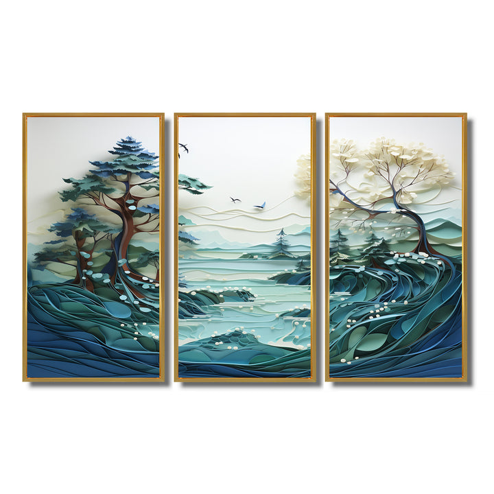 Teal White Iceberg Glacial Reflections - Split Panel Canvas Art
