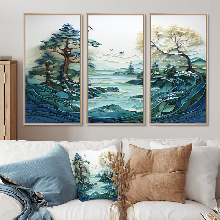 Teal White Iceberg Glacial Reflections - Split Panel Canvas Art