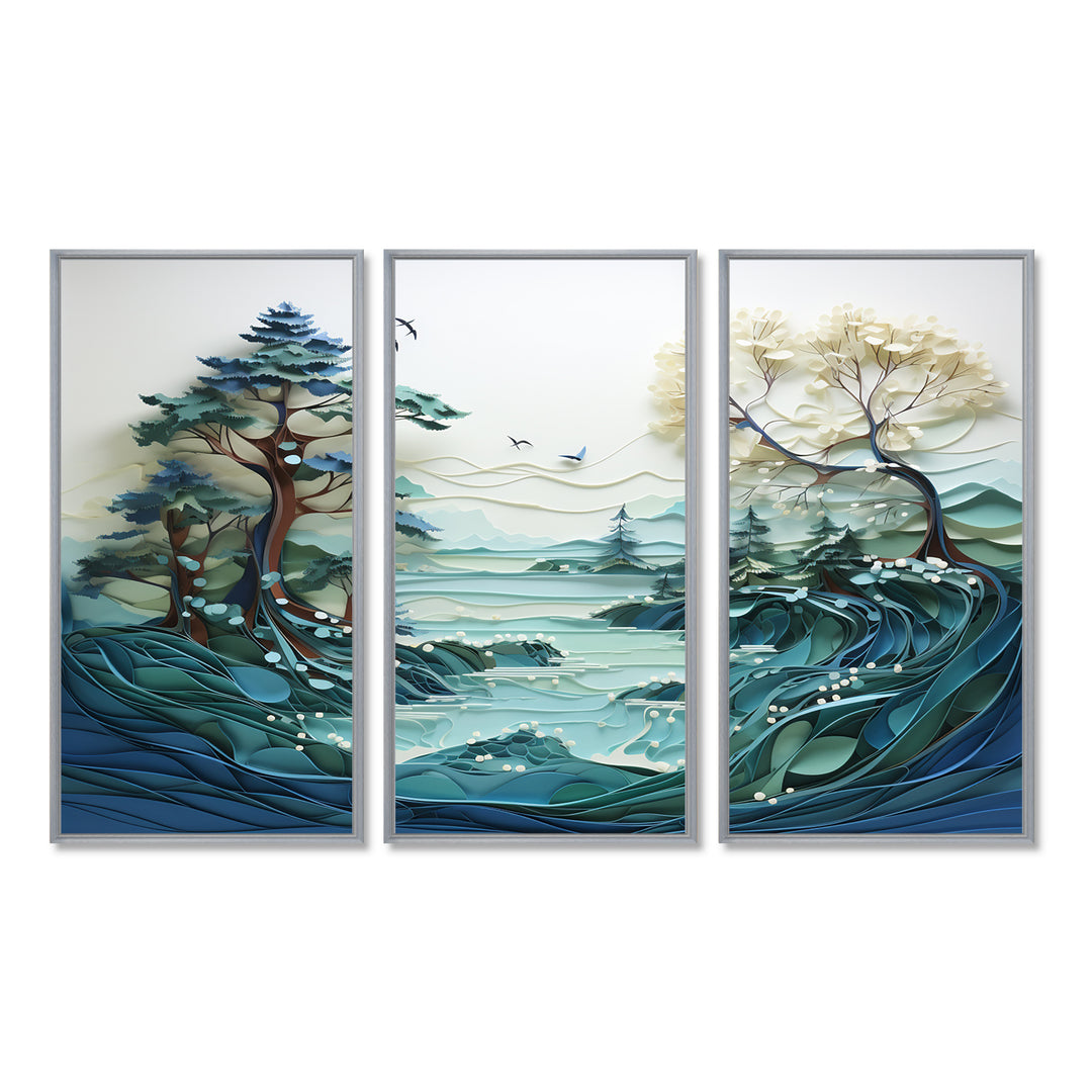 Teal White Iceberg Glacial Reflections - Split Panel Canvas Art