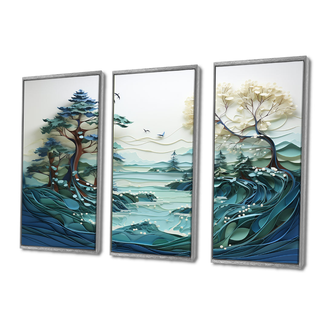 Teal White Iceberg Glacial Reflections - Split Panel Canvas Art