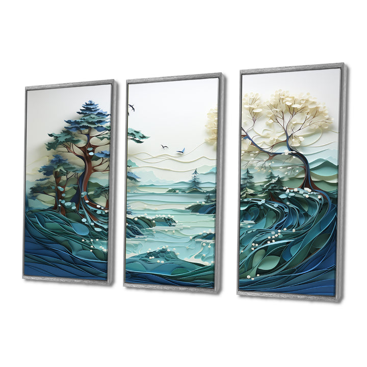 Teal White Iceberg Glacial Reflections - Split Panel Canvas Art