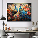 Blue Coral Indian Art Dancing Peacocks I - People Canvas Wall Art