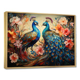 Blue Coral Indian Art Dancing Peacocks I - People Canvas Wall Art