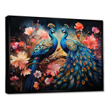 Blue Coral Indian Art Dancing Peacocks II - People Canvas Wall Art