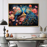 Blue Coral Indian Art Dancing Peacocks II - People Canvas Wall Art