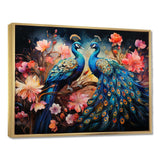 Blue Coral Indian Art Dancing Peacocks II - People Canvas Wall Art