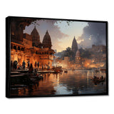 Beige Grey Indian Art Ghats Of - People Canvas Wall Art