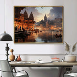 Beige Grey Indian Art Ghats Of - People Canvas Wall Art