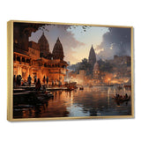 Beige Grey Indian Art Ghats Of - People Canvas Wall Art