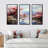 Japon Art Pink Mount Fuji I - 3-Piece Canvas Wall Art
