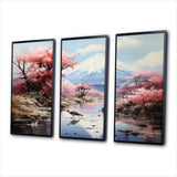Japon Art Pink Mount Fuji I - 3-Piece Canvas Wall Art