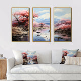 Japon Art Pink Mount Fuji I - 3-Piece Canvas Wall Art