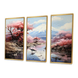 Japon Art Pink Mount Fuji I - 3-Piece Canvas Wall Art
