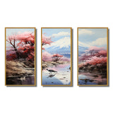 Japon Art Pink Mount Fuji I - 3-Piece Canvas Wall Art