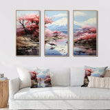 Japon Art Pink Mount Fuji I - 3-Piece Canvas Wall Art