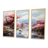 Japon Art Pink Mount Fuji I - 3-Piece Canvas Wall Art