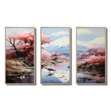 Japon Art Pink Mount Fuji I - 3-Piece Canvas Wall Art