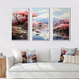 Japon Art Pink Mount Fuji I - 3-Piece Canvas Wall Art