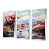 Japon Art Pink Mount Fuji I - 3-Piece Canvas Wall Art