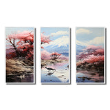 Japon Art Pink Mount Fuji I - 3-Piece Canvas Wall Art