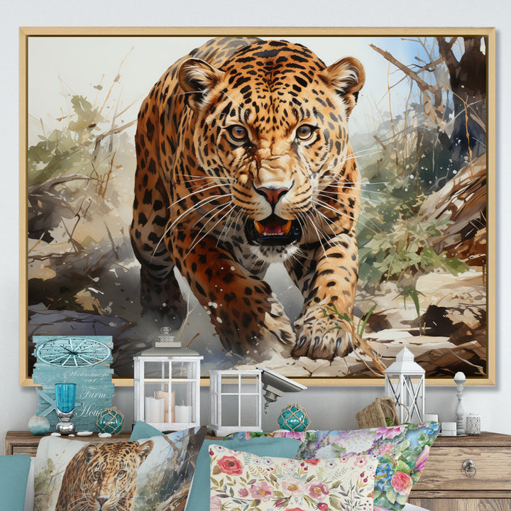 Leopard Silent Attack - Leopard Bedroom Wall Art