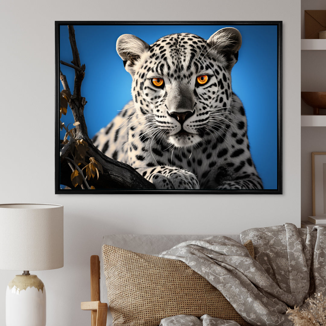 Blue Monochrome Leopard Portrait - Leopard Canvas Wall Art