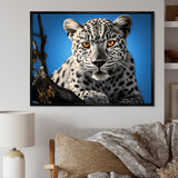 Blue Monochrome Leopard Portrait - Leopard Canvas Wall Art