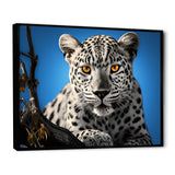 Blue Monochrome Leopard Portrait - Leopard Canvas Wall Art