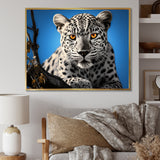 Blue Monochrome Leopard Portrait - Leopard Canvas Wall Art