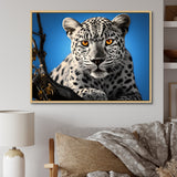 Blue Monochrome Leopard Portrait - Leopard Canvas Wall Art