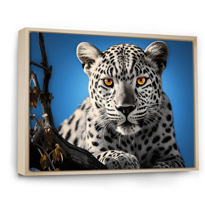 Blue Monochrome Leopard Portrait - Leopard Canvas Wall Art