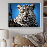 Blue Monochrome Leopard Portrait - Leopard Canvas Wall Art