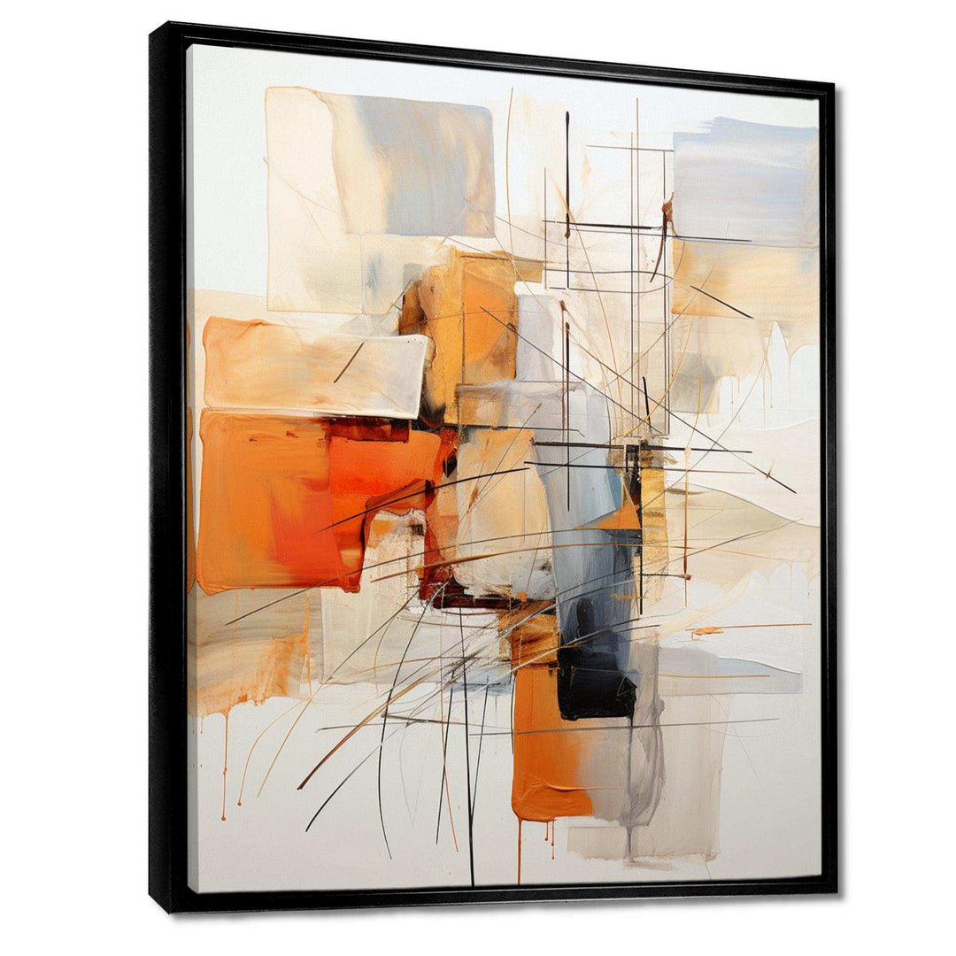 Designart Orange Grey Line Art Abstract Expressionism - Abstract Canvas Wall Art