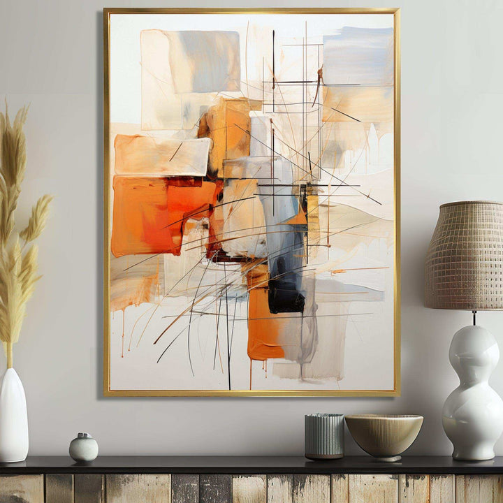 Designart Orange Grey Line Art Abstract Expressionism - Abstract Canvas Wall Art