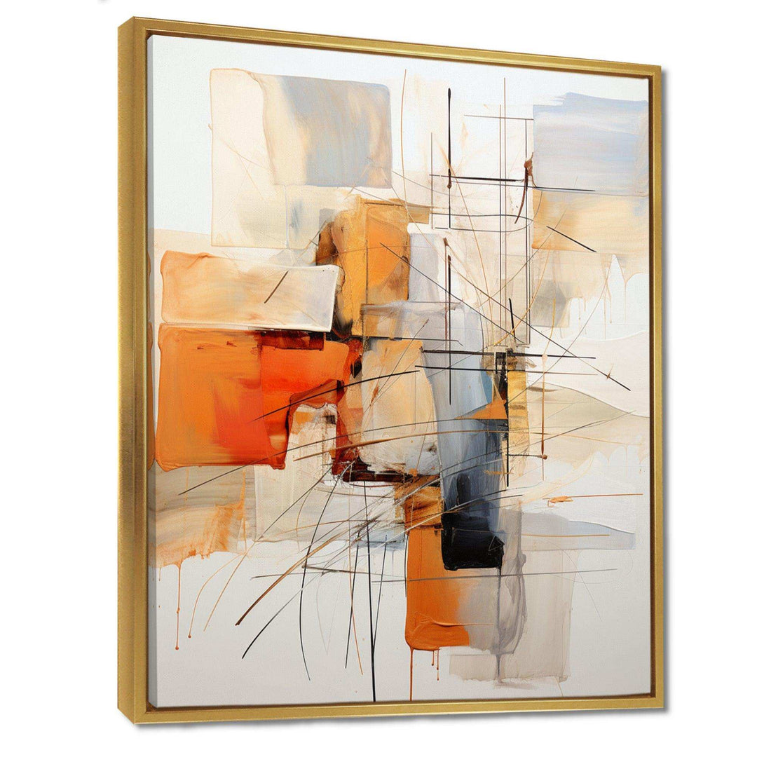 Designart Orange Grey Line Art Abstract Expressionism - Abstract Canvas Wall Art